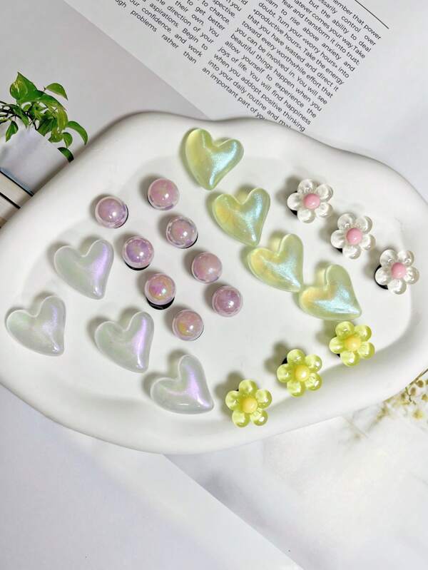 22pcs/Set Cute Heart Shaped DIY Shoe Decorations, Detachable Flower Shoe Clips, Suitable For Garden Shoes, Beach Shoes, Ideal Holiday Gift
