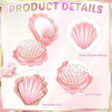 18件/6套 - 婴儿派对回礼、性别揭晓派对用品、迷你折叠旅行梳子带镜子贝壳形口袋化妆镜、婚礼派对散装梳子回礼、便携式钱包旅行镜刷套装（包含感谢标签和欧根纱袋） - 粉色 - 查看 5