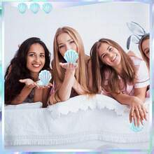 18件/6套 - 婴儿派对回礼、性别揭晓派对用品、迷你折叠旅行梳带镜子贝壳形口袋化妆镜、婚礼派对宾客回礼梳子套装（含感谢卡和欧根纱袋） - 藍色 - 查看 8