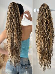Ekstensi Rambut Ekor Kuda Model Cakar, Rambut Keriting Bergelombang, Bahan Elastis, Hitam/Cokelat, Rambut Panjang Tahan Panas 26 Inci, Cocok untuk Pesta Natal dan Halloween - Ombre Coklat - View 10