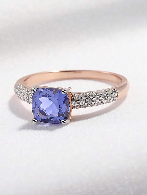 925 Sterling Silver Rose Gold Tanzanite Ring, Diamond Accented, Exuding Elegance And Luxury, Suitable For Weddings, Engagements, Parties, Anniversaries And Other Occasions