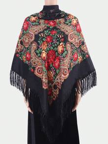 1pc Women's Autumn/Winter Bohemian Style Printed Square Scarf, Large Size Tassel Shawl Wrap Handkerchief, Multi-Scenario Use - Multicolor - View 2