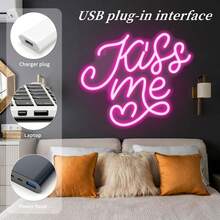 This Rose Red Neon Sign Is USB-Powered, Easy To Install, Made Of Acrylic Material, Durable And Shockproof, With A Fashionable And Minimalist Style. Suitable For Restaurants, Weddings, Parties, Exhibitions, Studios, Bars And Other Occasions. - Hot Pink - View 4