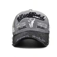 Washed Distressed Street Style Khaki Baseball Cap - Navy Blue - View 3