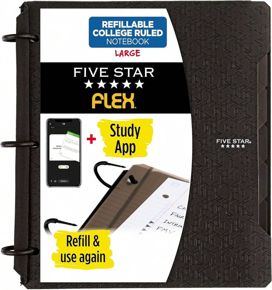 Five Star Flex Hybrid NoteBinder, carpeta de 1 pulgada con pestañas, cuaderno y carpeta de 3 anillos todo en uno, negro (29328AA2) - Verde - Ver 1