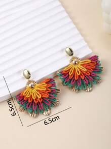 1 Pair Handmade Colorful Contrast Effect Phoenix Tail Flower Pendant Earrings, Unique Design, Suitable For Vacation, Party And Daily Wear - Multicolor - View 4