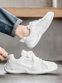 Herren atmungsaktive Mesh Patchwork Kontrast Farbgepolsterte Laufschuhe, modische vielseitige flache weiche bequeme leichte Lässig Sneaker für den täglichen Weg zur Arbeit, Urlaub, geeignet für alle Jahreszeiten, Schnürung Lässig Sportschuhe für Herren