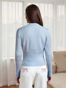 Women's Cropped Cardigan Bolero Shrug Long Sleeve Button Down Knit Sweater For Dresses And Jeans, Sizes S To XL - 藍色 - 查看 7