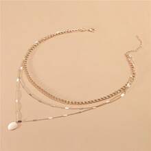 锁骨链短项链吊坠毛衣链，男女通用水晶小圆点多层项链 - 金黃色 - 查看 4