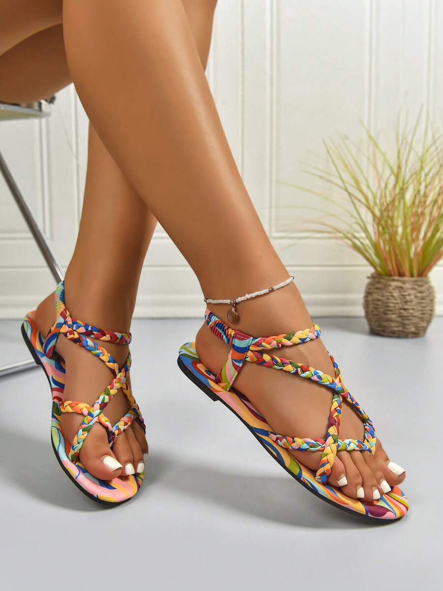 Dép đế bằng dệt mùa hè mới cho nữ, Dép đế bằng thời trang thanh lịch đa năng cho nữ ngoài trời