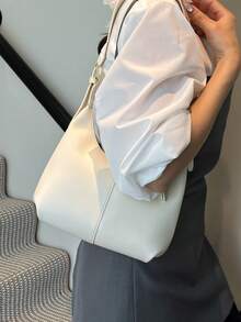 1 buah Tas Bahu Lembut Serbaguna Modis Bahan PU Warna Solid, Tas Mini untuk Wanita - Putih - View 5