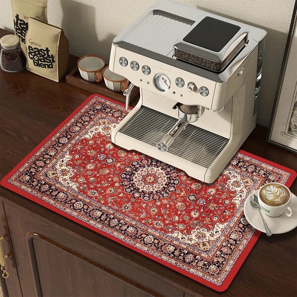 1pc Vintage Bohemian Pattern Coaster, Quick Dry Multi-Purpose Absorbent Mat, Draining Pad, Countertop Protector For Kitchen, Coffee Bar, Dining Room, Bedroom - Coffee Bar Mat