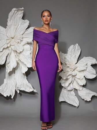 Off Shoulder Bandage Knit Bodycon Dress, Sexy European Style For Parties, Gatherings, Banquets