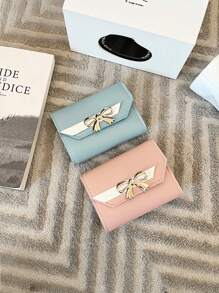 Fashion Short Wallet Hit Color Women Bowknot Hasp Purse Multiple Card Slots Front Pocket Wallets Bowknot Decor Short Wallet Cute Foldable Credit Card Holder Clutch Coin Purse With Multi Card Slots For Women Wallet Mini Wallet Purse Wallet Wristlet Wallet Coin Wallet
