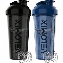 2 Pack 28oz Fitness Shaker Bottles With Stainless Steel Whisk Balls, Leakproof Protein Mixer Cup For Gym Workout School Travel, Includes Cleaning Brush & Wide Mouth Design For Easy Mixing - 8)藍色/黑色 - 查看 1
