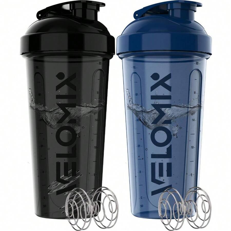 2 Pack 28oz Fitness Shaker Bottles With Stainless Steel Whisk Balls, Leakproof Protein Mixer Cup For Gym Workout School Travel, Includes Cleaning Brush & Wide Mouth Design For Easy Mixing - 8)藍色/黑色 - 查看 1