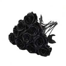 5 Pieces/8 Pieces/10 Pieces Artificial Black Flower Roses, Fake Silk Long Stem Flowers, Suitable For Family Weddings, Parties, Halloween Outdoor Gothic Decoration