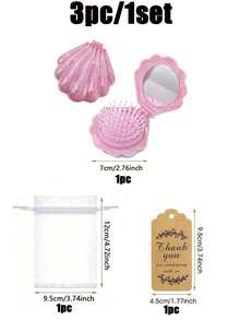 18件/6套 - 婴儿派对回礼、性别揭晓派对用品、迷你折叠旅行梳子带镜子贝壳形口袋化妆镜、婚礼派对散装梳子回礼、便携式钱包旅行镜刷套装（包含感谢标签和欧根纱袋） - 粉色 - 查看 11