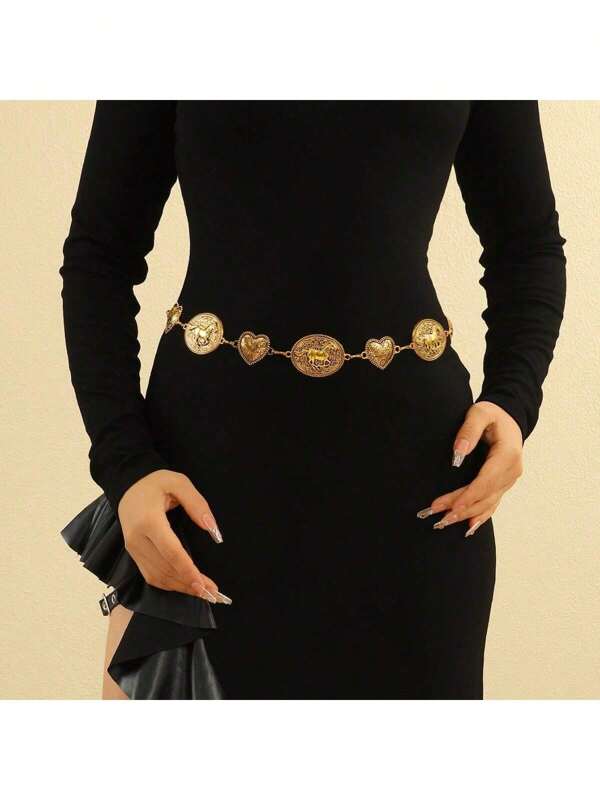 Carved Waist Belt, Versatile & Sweet Decoration For Skirts, Dresses, Sweaters, & Sexy Street Fashion, Metal Chain, Suitable For Spring, Summer, Autumn, Winter