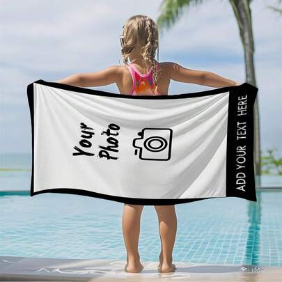 1pc Customized Photo & Name Beach Towel, Personalized Bath Towel, Personalized Beach Towel, Pool Towel, Bath Towel, Girls Beach Towel, Boys Beach Towel, Holiday Gift, Beach Towel, Wedding Couple Commemorative Gift, Valentine's Day/Birthday Gift, Friends/Couples/Family/Pets, Adult Pool Towel, Holiday Gift, Beach Towel, Wedding Essential,Multi-Functional,Ornamental,Letter,Stylish,Modern,Colorful,Cute,Adorable,Casual,Custom,Personalised,Unique,Customized,Ideal Gifts For Him,Ideal Gifts For Her,Customized Kids Towels & Bathrobe,Christmas Gift Supplies ,Forever Love