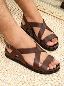 男士春夏沙滩凉鞋，加厚双层鞋底人字拖，笼式罗马凉鞋，中东阿拉伯拖鞋 - 咖啡棕 - 查看 3