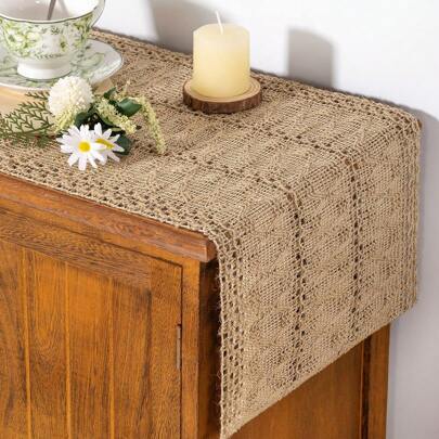 1pc Bohemian Table Runner, Farmhouse Rustic Burlap Country Dining Table Centerpiece Decor, Small Woven Jute Rope Coffee Table Cloth, Suitable For Dining Table & Vanity Decoration