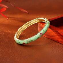 1 pieza Nuevo brazalete de estilo bohemio con baño de oro, esmalte y cloisonné con diseño floral, adecuado para joyería de mujeres y niñas
