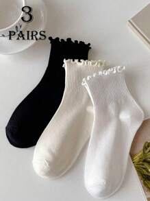 1 Pair/3 Pairs/6 Pairs Japanese Style Cuffed Ankle Socks, Elastic & Non-Binding, Breathable & Skin-Friendly, Suitable For All Seasons, Cute Ruffle Edge Socks For Women