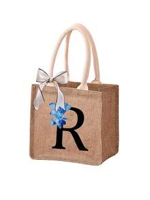 1pc Sunflower & Daisy Letter Print Linen Tote Bag, Women's Fashion Linen Shopping Bag/Handbag/Grocery Bag, Teacher's Portable Tote Bag, Ideal Shopping Tote/Lunch Bag, Great Gift For Women, Mothers, Teachers, Friends, Bridesmaids, Lovers, Students, Suitable For Dates, Birthdays, Holidays, Back To School, Vacation, Beach, Travel, Commute, Business, Students, Picnics, Camping, Supermarket, Daily Use - Khaki - View 25