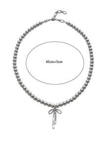 1pc Grey Bow Pearl Necklace For Women, 2025 New Style, High-End Sweater Chain, Fashionable Neck Chain - XUXL203 - View 5
