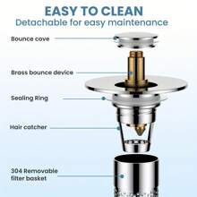 Bathroom Sink Drain Strainer,Pop Up Sink Drain Filter With Removable Stainless Steel Filter Basket Hair Catcher,Bathroom Drain Stopper Sink Plug For 1.1"-1.45" Basin Drain Holes - 1PC - View 2