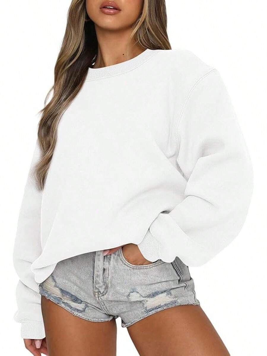 Womens Sweatshirts Oversized Crewneck Y2K Hoodies Fall Fashion 2025 Teen Girls Clothes Cute Winter Pullover Sweater - trắng - Xem 1