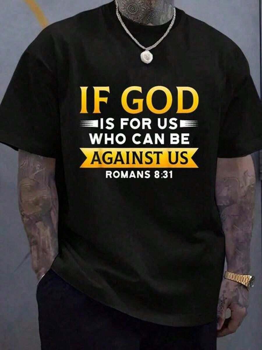 100 % Cotton Bible Verse If God Is For Us Who Can Be Against Us God T-Shirt Women's Men's Graphic Tee Vintage Shirts Graphic Tees Men Camisas Para Hombre Funny Shirts Printed & Shipped In USA Men Tops For Summer - 1 - 查看 1