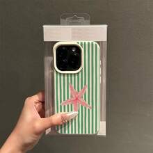 1pc TPU Material Summer Starfish Green Striped Pattern Phone Case Compatible With IPhone/ Phones,International Version, Not The Domestic Version - White - View 2