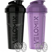 2 Pack 28oz Fitness Shaker Bottles With Stainless Steel Whisk Balls, Leakproof Protein Mixer Cup For Gym Workout School Travel, Includes Cleaning Brush & Wide Mouth Design For Easy Mixing - 93) 紫色/黑色 - 查看 1