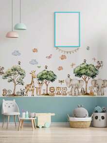 2pcs/1PC Wall Decals -[Forest Small Animal Wall Stickers, Cartoon Line Animal Wall Stickers] PVC Self-Adhesive Removable Wall Stickers For Nursery, Kids' Room, Playroom, Or Classroom – Cute & Creative Wall Decor For Any Space - Multicolor - View 5