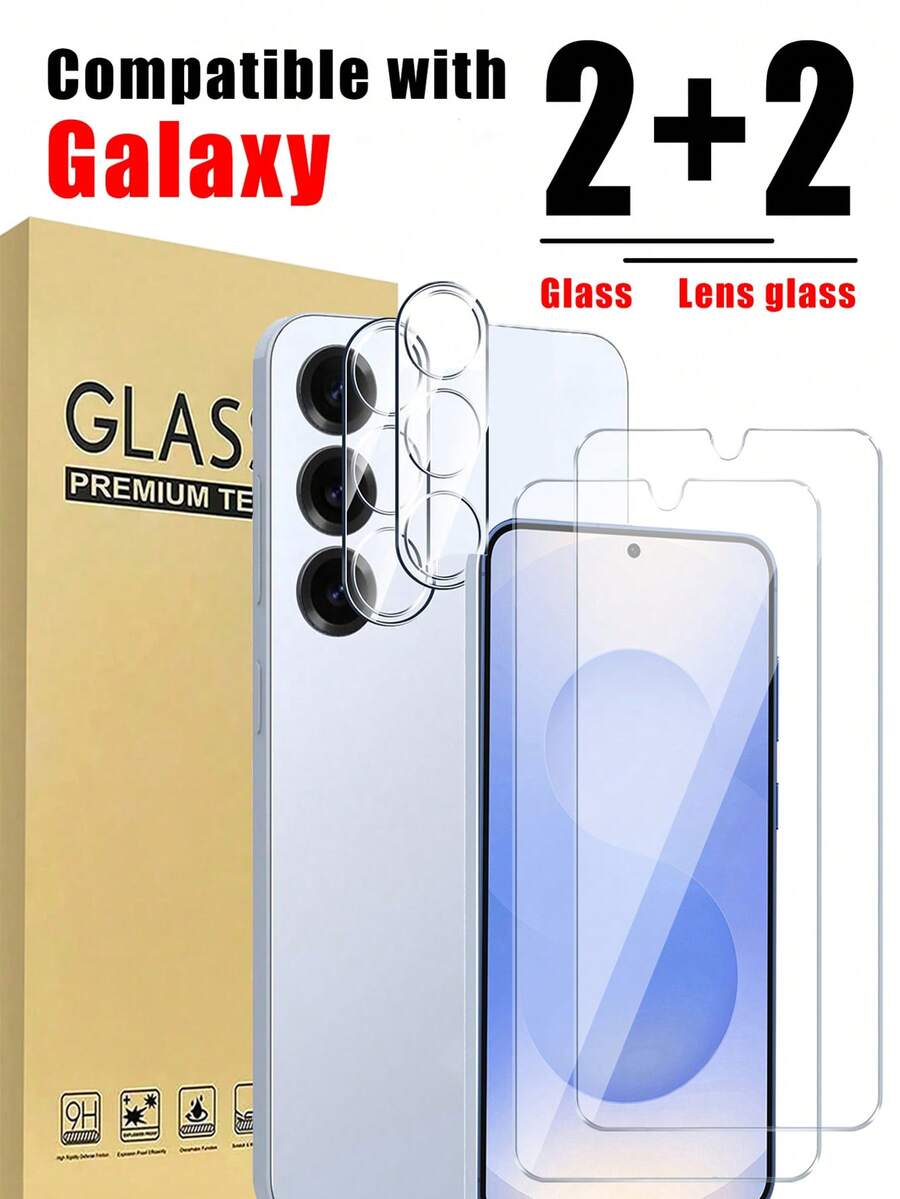 4-In-1 Mobile Phone Screen Protector Set - Includes 2 Transparent High-Definition Tempered Glass Screen Protectors, 2 Camera Lens Protectors, Shock-Resistant, Compatible With Galaxy A16/A36/A56/A06/A14/A15/A34/A35/A54/S20 FE And More. Transparent Gift For Birthday, Family, Friends. Essential Mobile Phone Screen Protector, Suitable For Daily Protection, Office, Home And Other Occasions. - Clear - View 1