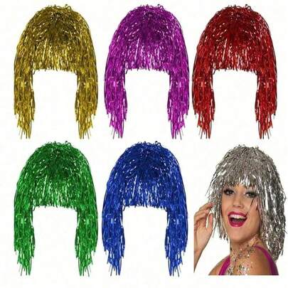 1pc Shiny Wig, Glitter Party Wig, Colorful Glitter Wig Cap, Disco Costume Wig, Fun Party Hat, Funny Glitter Metal Hair Accessory, Suitable For Party Carnival, Headwear, Daily Party Supplies, Party Home Decor, Party Gifts, Holiday Supplies, Celebration Items, Cosplay Props, Quirky Items, Cool Christmas Decorations, Halloween, Christmas Decorations, Giveaways.