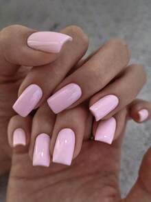 24pcs/Set Long Square Shaped Solid Color False Nails - Light Pink Cute Style, With 1 Glue & 1 Nail File Press On Nails Nail Supplies - Hồng - Xem 1