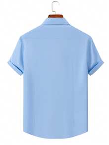 Rand paul Men's Casual Social Short Sleeve Plain Shirt With Pocket In Slightly Stretch Polyester - Màu xanh lam - Xem 2