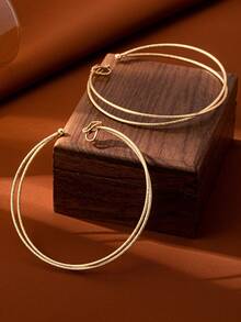 1对超大号欧美时尚双环十字架复古哑光夹式耳环，适合女性度假、派对佩戴，夸张金色圆环夹式耳环，舒适弹力耳夹 - 金黃色 - 查看 5