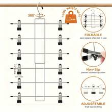 6-poziomowy wieszak na spodnie ze stali nierdzewnej – oszczędzający miejsce organizer do garderoby z klipsami – wielofunkcyjny do jeansów, szalików, spódnic i nie tylko – 6-poziomowy metalowy wieszak na spodnie, oszczędzający miejsce organizer do garderoby na jeansy, szaliki i spódnice – trwałe wykończenie z powłoką proszkową, wielopoziomowe przechowywanie, wygodna organizacja szafy | Oszczędność miejsca | Metalowa konstrukcja, haczyki na ubrania - Czarne - Zobacz 9