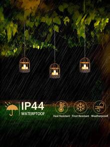1/2pcs Solar Powered Hanging Lantern, Waterproof Outdoor Solar Powered Bird Cage Candle Holder, Rust Color With Flickering Solar Lights, Suitable For Backyard, Garden, Fence And Tree Decor - Warm White Light - View 5