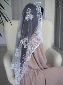 1 件时尚浪漫女士高品质花卉刺绣 80 厘米方形围巾/披肩，适合婚纱、派对、餐饮、四季秋装