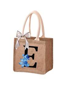 1pc Sunflower & Daisy Letter Print Linen Tote Bag, Women's Fashion Linen Shopping Bag/Handbag/Grocery Bag, Teacher's Portable Tote Bag, Ideal Shopping Tote/Lunch Bag, Great Gift For Women, Mothers, Teachers, Friends, Bridesmaids, Lovers, Students, Suitable For Dates, Birthdays, Holidays, Back To School, Vacation, Beach, Travel, Commute, Business, Students, Picnics, Camping, Supermarket, Daily Use - Khaki - View 31