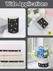 1 Roll DIY Black Self-Adhesive Rhinestone Tape, Black AB Rhinestone Strips, Diamond Crystal Rhinestone Tape Sticker Roll, Shiny Rhinestones, Suitable For Home Decor, Room Decor, Mirror, Vanity, Photo Frame, Crafts, Fabric, Car, Clothing, Bottle, Cake, Phone, Birthday, Wedding & Holiday Decoration - Black - View 7