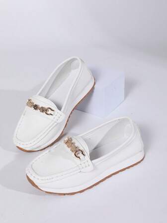 Women's Green & Brown Flat Loafers, Thick Sole Slip-On Shoes, Comfortable Wide Fit Casual Shoes, Suitable For All Seasons