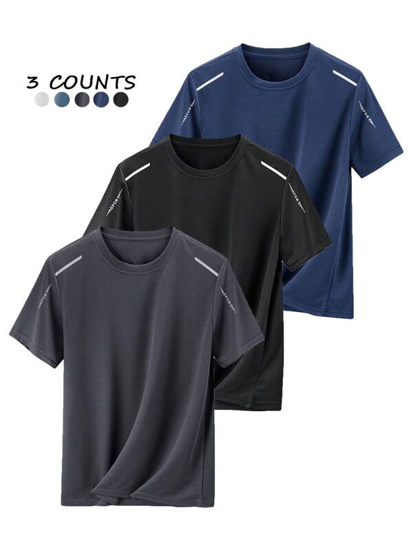Boyfriend Style Men 3-Pack Breathable Mesh Loose-Fit Stretchy Sports T-Shirts With Short Sleeves For Summer