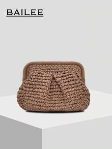Glizzene 1 Stück Damen Sommer Geflecht Umhängetasche mit Quasten Kette, Schulter Papier Geflecht Strandtasche, handgefertigte Geldbörse, 1 Stück hellbeige Papier Geflecht Clutch, Damen Strandtasche, perfekt für den Urlaub, ideale Wahl für modebewusste Damen - Khaki - Übersicht 6