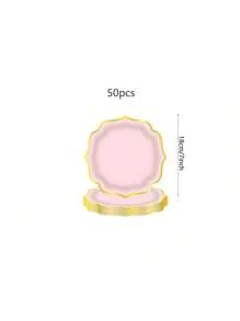 10 件/20 件，浅粉色扇贝形 9 英寸/7 英寸纸盘，金箔粉色扇贝形甜点纸盘，一次性扇贝纸盘，带金箔边缘浅粉色盘子，适用于茶会、沐浴、生日